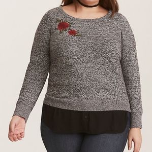 Torrid size 3 sweater with rose applique